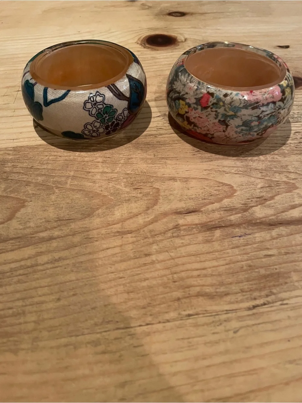 NWOT wooden botanical bangle bracelets (2) chunky boho floral